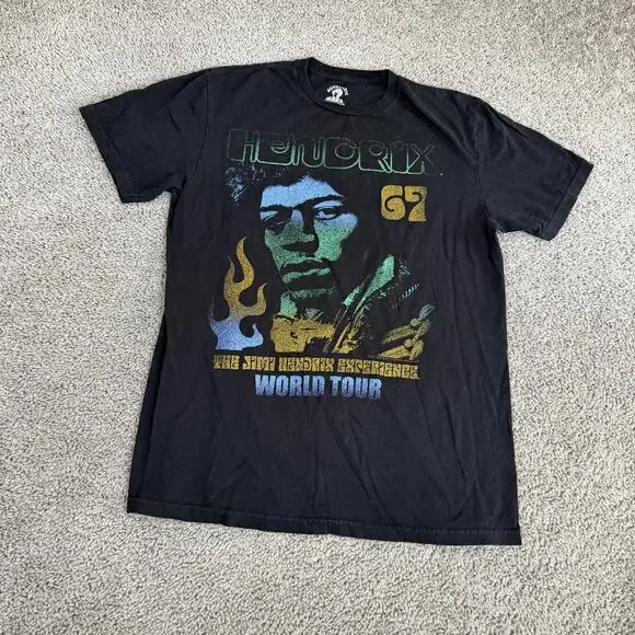Authentic Hendrix Jimi Hendrix Shirt Mens Medium Black 67 World Tour Graphic Tee - Picture 2 of 9